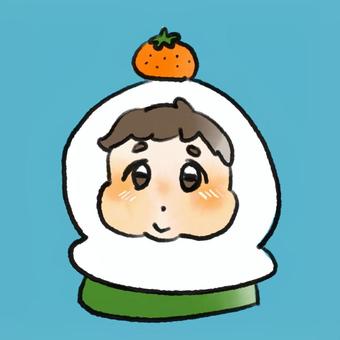 みかんを頭に乗せられ赤ちゃん 赤ちゃん,みかん,冬,かわいい,表情,水彩イラスト,ほっこり,お正月のイラスト素材