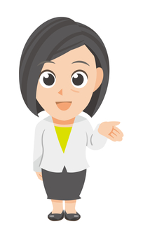 手で促す年配ビジネスウーマンのSD 先生,教師,教員,指導員,スーツ,仕事着,ビジネス,会社,社会人,促すのイラスト素材