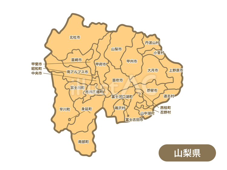 山梨県の地図のイラスト（市町村名つき） 地図,地域,地理のイラスト素材