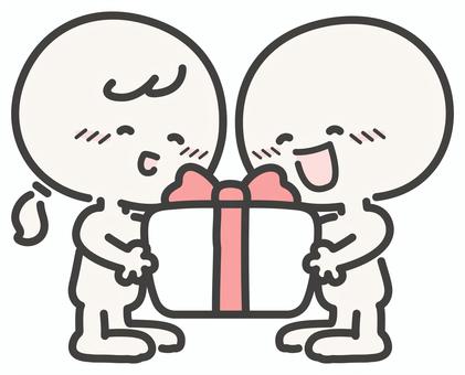 プレゼントと2人の人物・棒人間 プレゼント,クリスマス,バレンタイン,人物,棒人間,人,笑顔,2人,12月,冬のイラスト素材