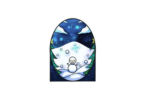 ドア型のステンドグラス風雪だるまの背景 ドア型のステンドグラス風雪だるまの背景 雪だるま,ステンドグラス風,ドア,雪の結晶,夜,綺麗,幻想的,かわいい,挿絵,ツリーのイラスト素材