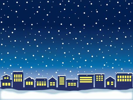 Cityscape at night in the winter sky, winter, snow, snowfall, JPG, PNG and AI