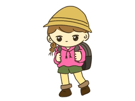 登山をする女の子 登山,女性,女の子,人物,山ガール,山ガールファッション,帽子,三つ編み,リュック,パーカーのイラスト素材