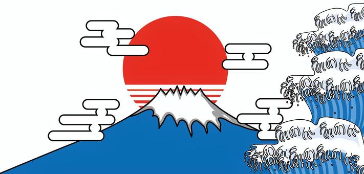 富士山と波 富士山と波 富士山,高い,日本一,波,海,和,日の出,日の丸,デフォルメ,風景のイラスト素材