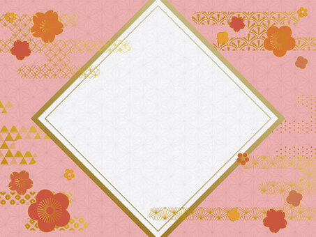 たなびく和柄の雲のゴールドフレーム フレーム,花柄,ピンク,柄,模様,和柄,麻の葉,麻の葉柄,雲,七宝のイラスト素材