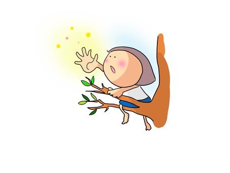 空気　おかっぱ 木,空気,手,感じる,おかっぱ,女の子のイラスト素材