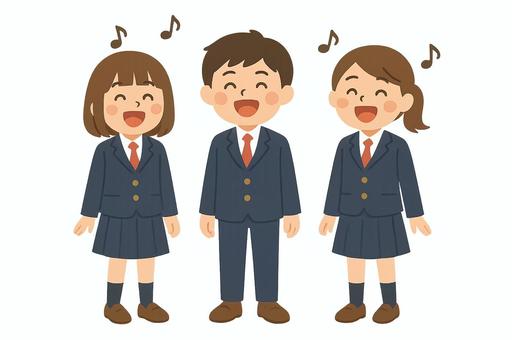 歌う３人の男女学生