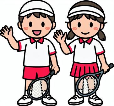 赤のテニスの男子女子です。 テニス,シンプル,サークル,クラブ,部活,スポーツ,競技,ラケット,運動,体育のイラスト素材