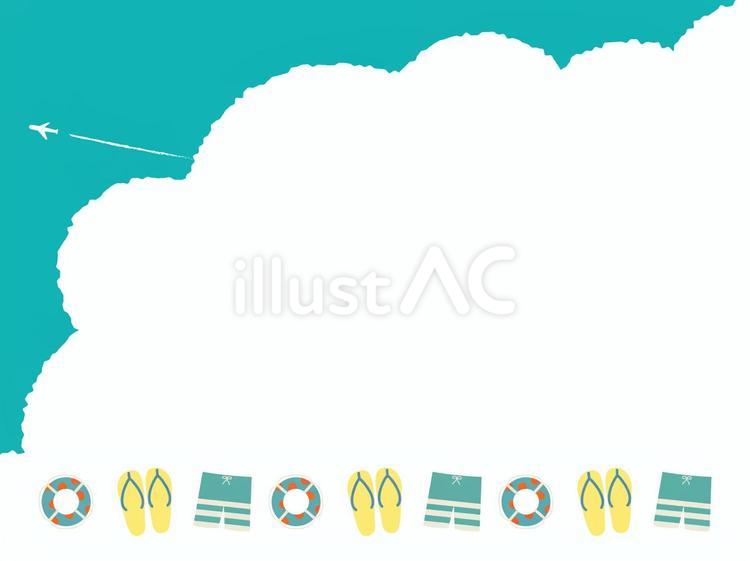 夏の空フレーム4　浮き輪・水着・サンダル 夏,夏休み,夏のイメージのイラスト素材