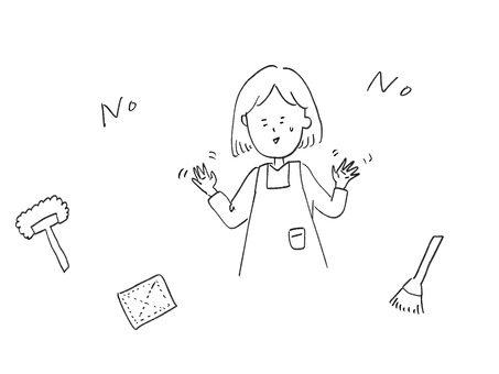 掃除苦手女子 大掃除,年末,掃除,嫌い,忙しい,モップ,ぞうきん,ほうき,清掃,女の子のイラスト素材