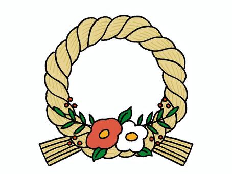 かわいい花飾りのしめ縄1 しめ縄,正月,新年,年賀,縁起物,和風,日本文化,伝統,しめ飾り,稲わらのイラスト素材