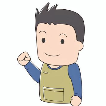 エプロンを着けてガッツポーズをする男性 カフェ,スタッフ,店員,カフェスタッフ,カフェ店員,男性,男,バイト,パート,オーナーのイラスト素材