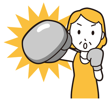  エプロンおばちゃん(黄)-035-バスト パンチ,おばちゃん,エプロン,お母さん,ママ,中年,おばさん,主婦,人物,かわいいのイラスト素材