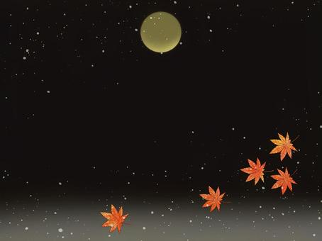 雪舞う宵の紅葉【4】（月あり）