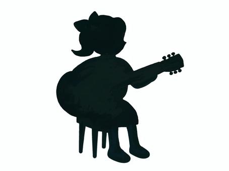 ギターを弾く女の子（シルエット版） 音楽,楽器,ギター,子供,子ども,女の子,発表会,習い事,演奏,アコースティックギターのイラスト素材