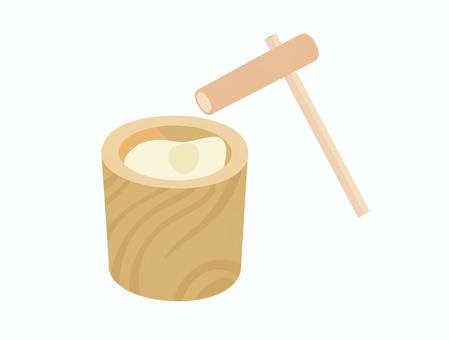 餅つきをする臼と杵 餅つき,臼,杵,餅,食べ物,正月,行事,文化,伝統のイラスト素材