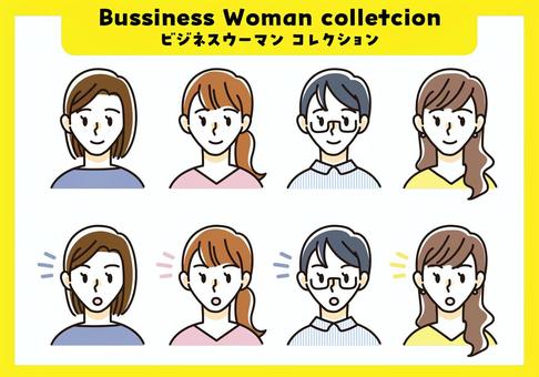 表情が違う働く女性コレクション 人物,女性,驚く,感情,表情,上半身,セット,びっくり,笑顔,olのイラスト素材