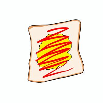 スクランブルエッグを載せた食パン 食パン,スクランブルエッグ,ケチャップ,食べ物,シンプルのイラスト素材