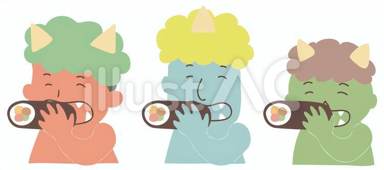 節分恵方巻を食べる鬼主線なし 節分,鬼,恵方巻のイラスト素材