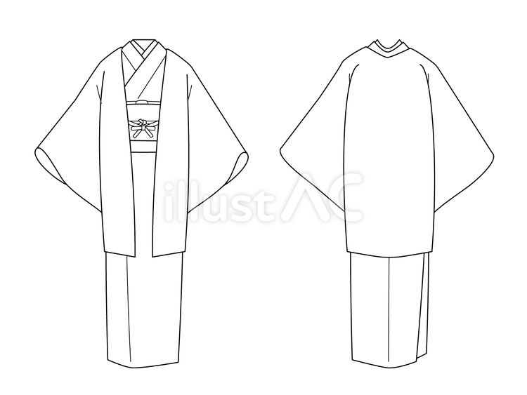 女性の和装、着物、羽織姿（線画） 着物,和服,和装のイラスト素材