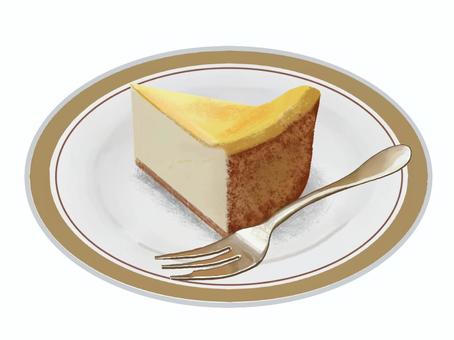 レアチーズケーキ（皿付き） ベイクドチーズケーキ,ケーキ,カフェ,手書き風,家庭料理,洋食,料理,洋菓子,デザート,甘いのイラスト素材