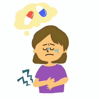 体調不良の女性は薬を飲みたい 人物,ベクター,大人,女性,風邪,ウイルス,病気,主婦,ネット,snsのイラスト素材