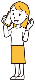 スマホで電話をかけ通話している若い女性 通話,女性,女の子,人,ロングヘア,若い,電話,スマホ,話す,笑うのイラスト素材