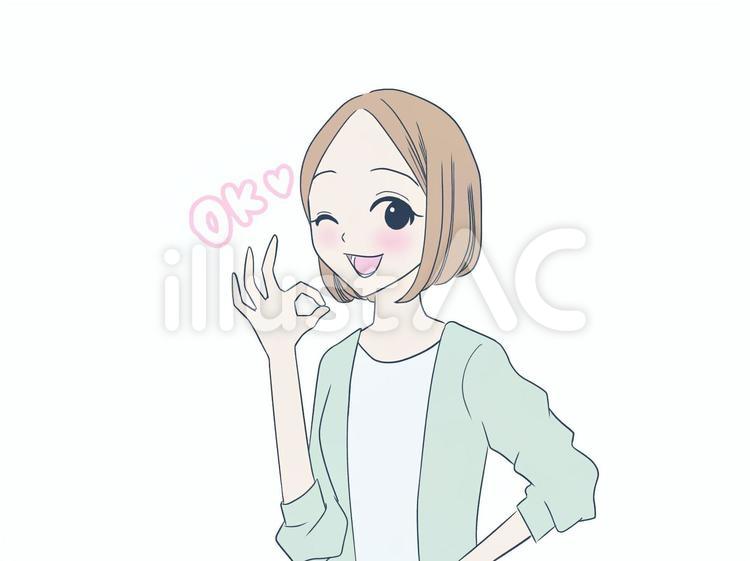 OK（文字入り） ok,良い,女性のイラスト素材
