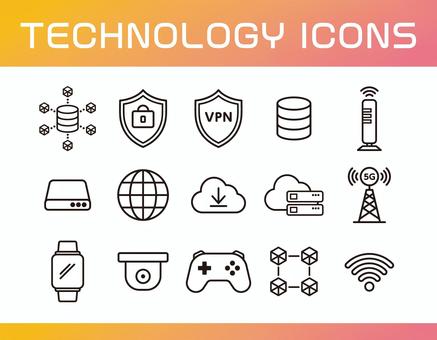 テクノロジーのアイコン ブロックチェーン,ハードディスク,ビックデータ,vpn,5gアンテナ,wi-fi,ルーター,グローバル,ダウンロード,クラウドのイラスト素材