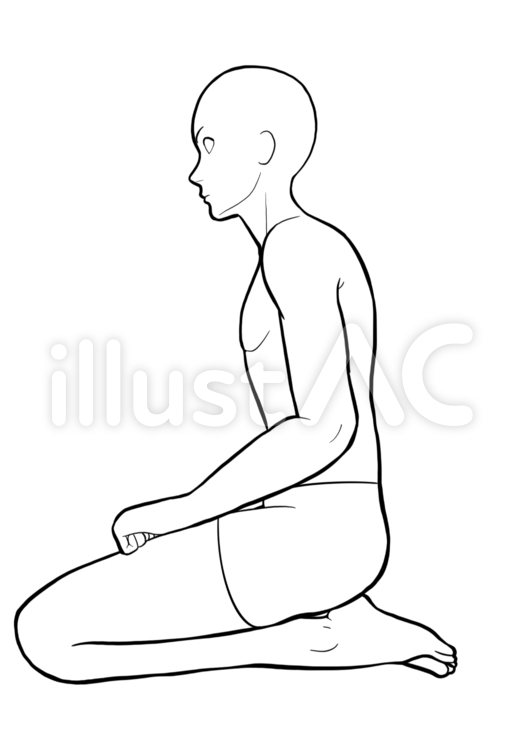 正座　線画 線画,男性,全身のイラスト素材