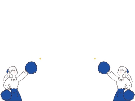 ポンポンで応援　青色 ポンポン,応援,女性,おねえさん,リボン,ロングヘア,スカート,顔なし,白塗り,線画のイラスト素材