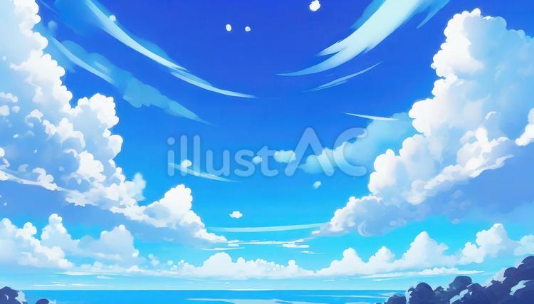 アニメ風の青空と雲イラスト - No: 24663876｜無料イラスト・フリー