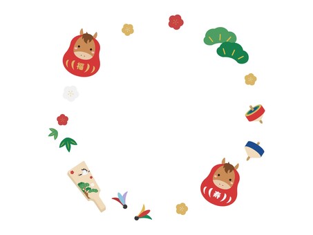 午年　馬だるまフレーム　丸 馬,フレーム,丸,円,午年,午,干支,文字,２０２６年,2026年のイラスト素材