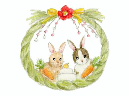 Watercolor _ hand drawn _ Shimenawa and rabbit (no background), , JPG, PNG and EPS