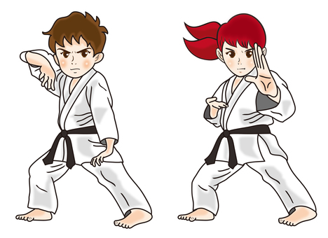 空手型29 空手,型,男女,黒帯,格闘技,構え,拳,防御のイラスト素材