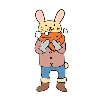 冬服のうさぎ うさぎ,動物,キャラ,ポップ,かわいい,冬服,冬,防寒着,防寒,マフラーのイラスト素材
