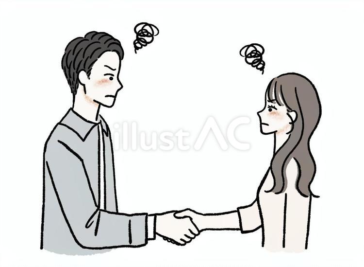 納得していないが、握手をする男女 握手,不機嫌,嫌のイラスト素材