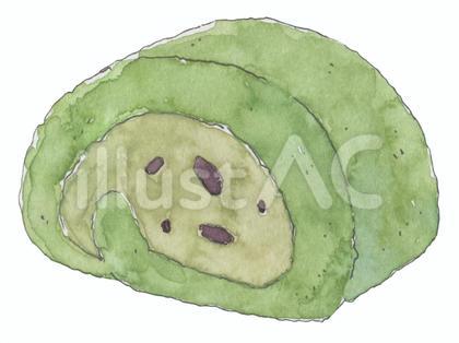 抹茶のロールケーキ 水彩