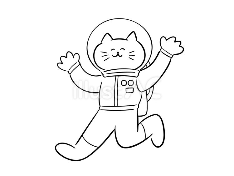 宇宙服を着る猫（モノクロ） 猫,宇宙,宇宙服のイラスト素材