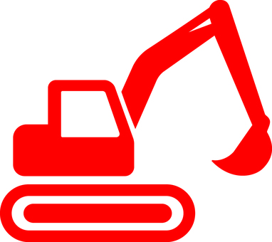 ピクトグラムの赤のショベルカーです。 ピクトグラム,ショベルカー,シンプル,油圧,ショベル,建設,機械,工事,バケット,掘削のイラスト素材