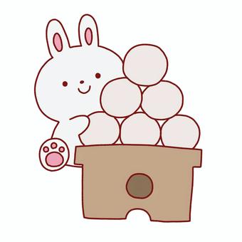 うさぎと月見団子 お月見,十五夜,うさぎ,団子,食べ物,動物,秋,線画,可愛い,ゆるいのイラスト素材