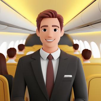 飛行機内で客室乗務員が乗客に説明している 飛行機内で客室乗務員が乗客に説明している 飛行機,航空,機内のイラスト素材