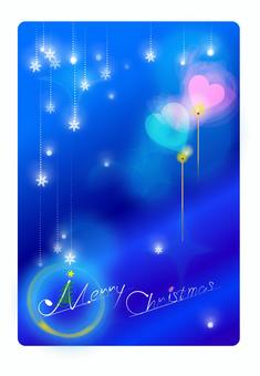 ハートの灯り寄り添う雪の聖夜1 夜,雪,クリスマス,ロマンチック,灯り,メルヘンチック,青,冬,ハートのイラスト素材