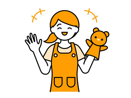 パペットを使うエプロン姿の女性01 人物,女性,20代,30代,40代,保育士,幼稚園教諭,介護士,介護福祉士,幼稚園のイラスト素材