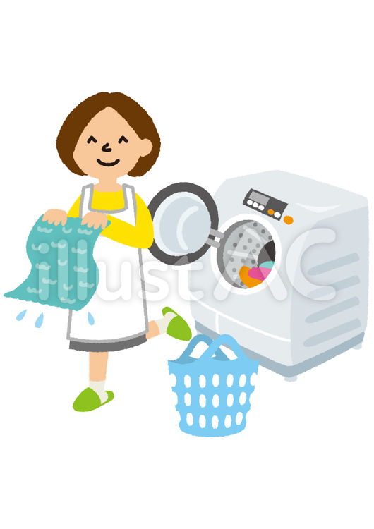 お洗濯する主婦 洗濯,洗剤,洗濯機のイラスト素材