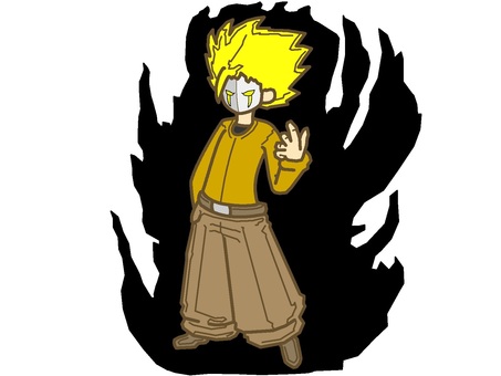 A masked genie with an aura of yellow hair., , JPG and PNG