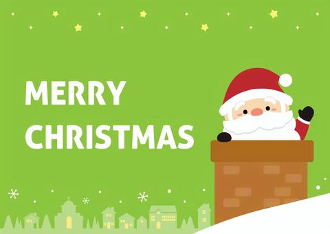 サンタクロースと煙突のクリスマス背景05 クリスマス,サンタクロース,煙突,星,街並み,雪,冬,12月,イラスト,素材のイラスト素材