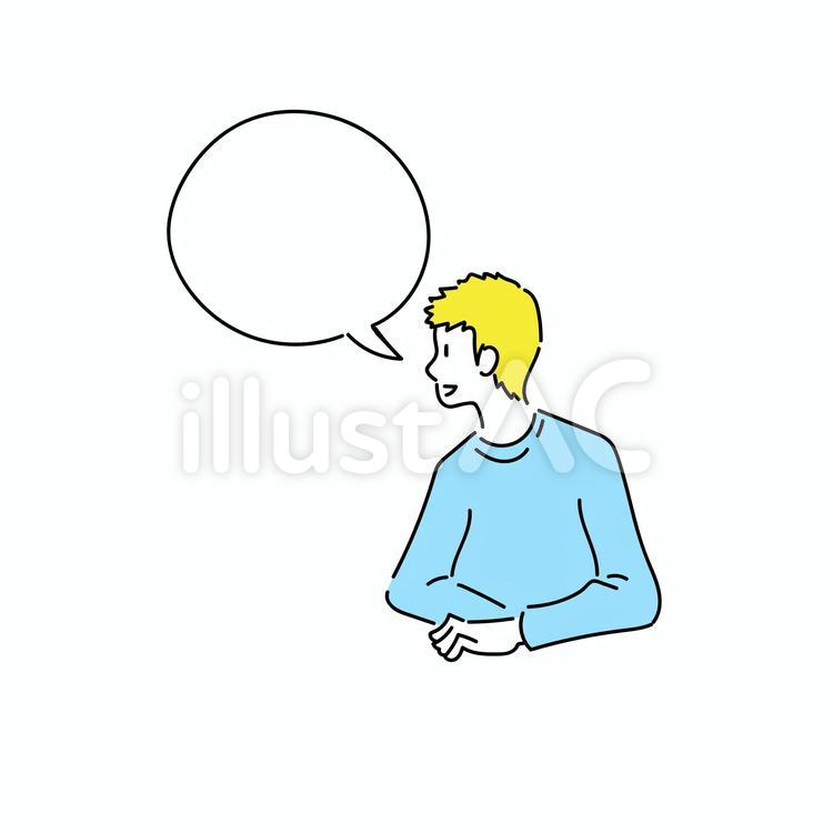 会話男性 吹き出し,トーク,線画のイラスト素材