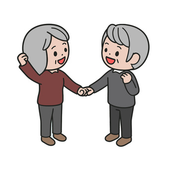 仲の良い二人 握手,挑戦,目標,決意,友情,元気,仲間,笑顔,夫婦,おじいさんのイラスト素材