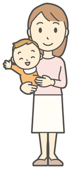  ロングヘア女性-165-全身 抱っこ,女性,女の子,人物,かわいい,赤ちゃん,育児,乳児,保育,子供のイラスト素材